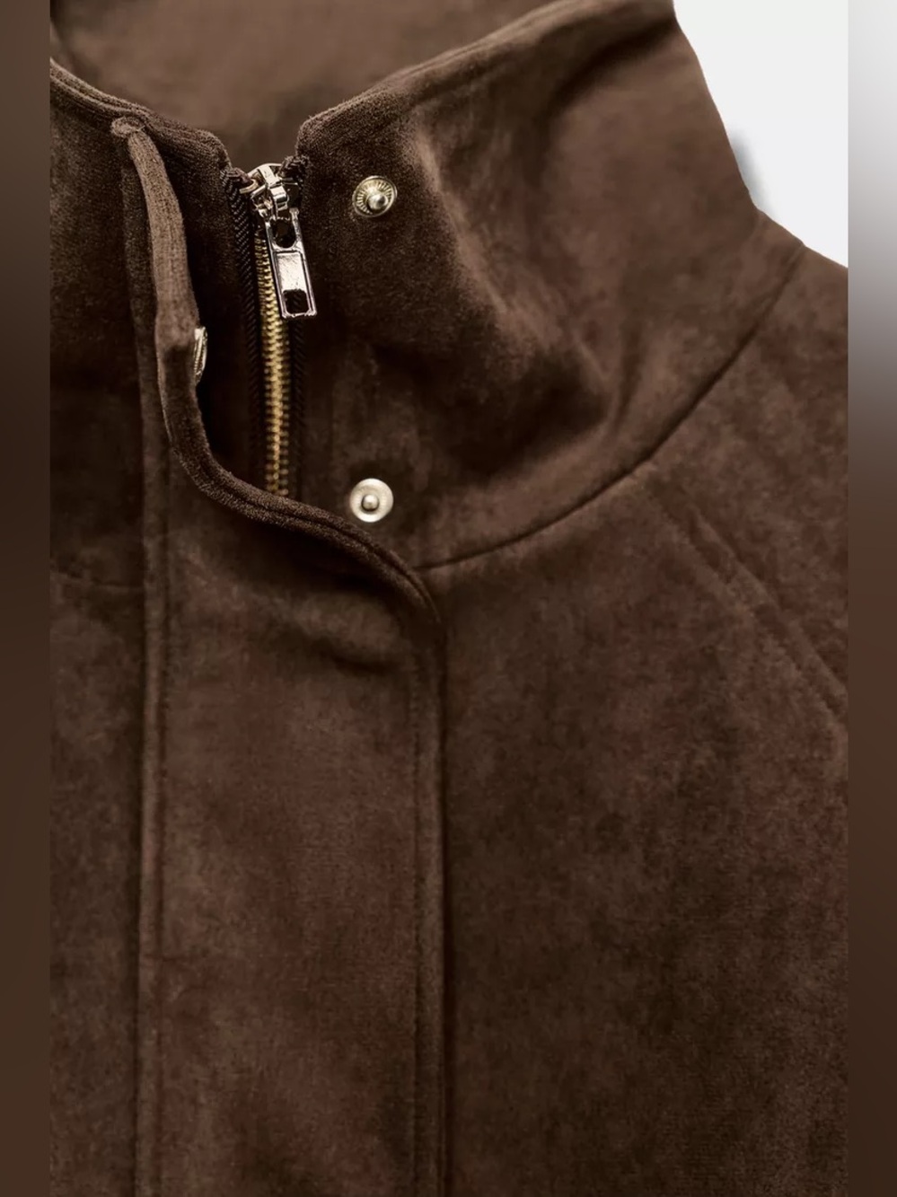 Zara Dark Chocolate Brown Faux Suede Pocket Jacket Relaxed Jacket size Large NWT - Picture 3 of 8